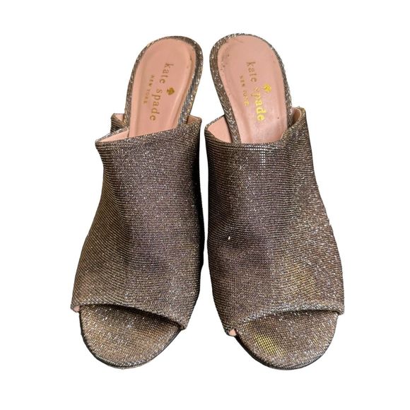 Womens Metallic Glittery Kate Spade Open Toe Heels Mules Size 6.5 a15 - Picture 4 of 7